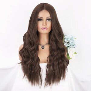 26" Women Natural Wavy Long Brown Wigs Heat Resistant Fiber Synthetic Wi…